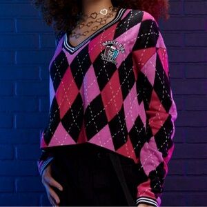 Monster High Pink and Black Argyle Knit Sweater with Crest